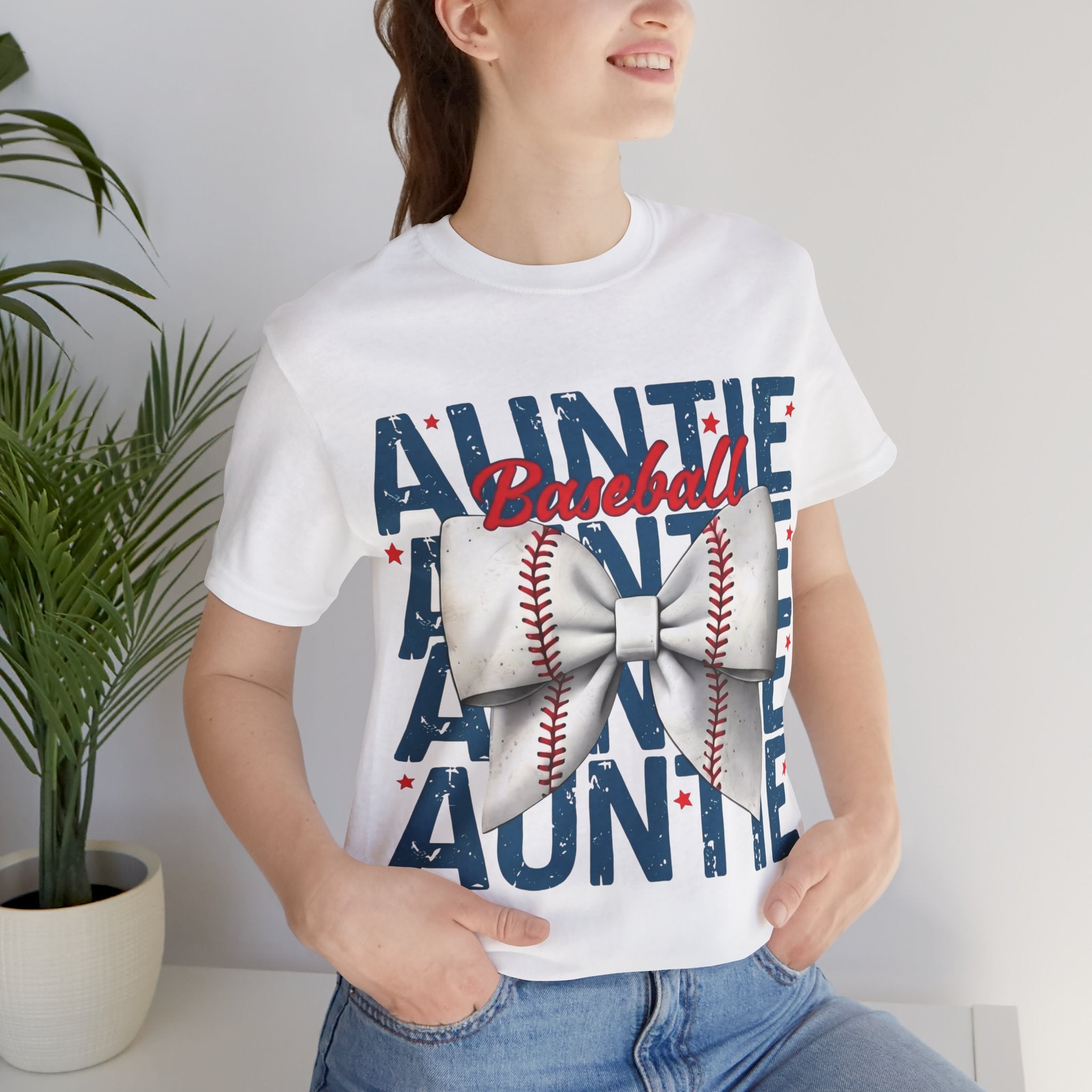 Auntie Baseball Shirt – Baseball Bow Graphic Tee | Bella + Canvas 3001 Unisex T-Shirt