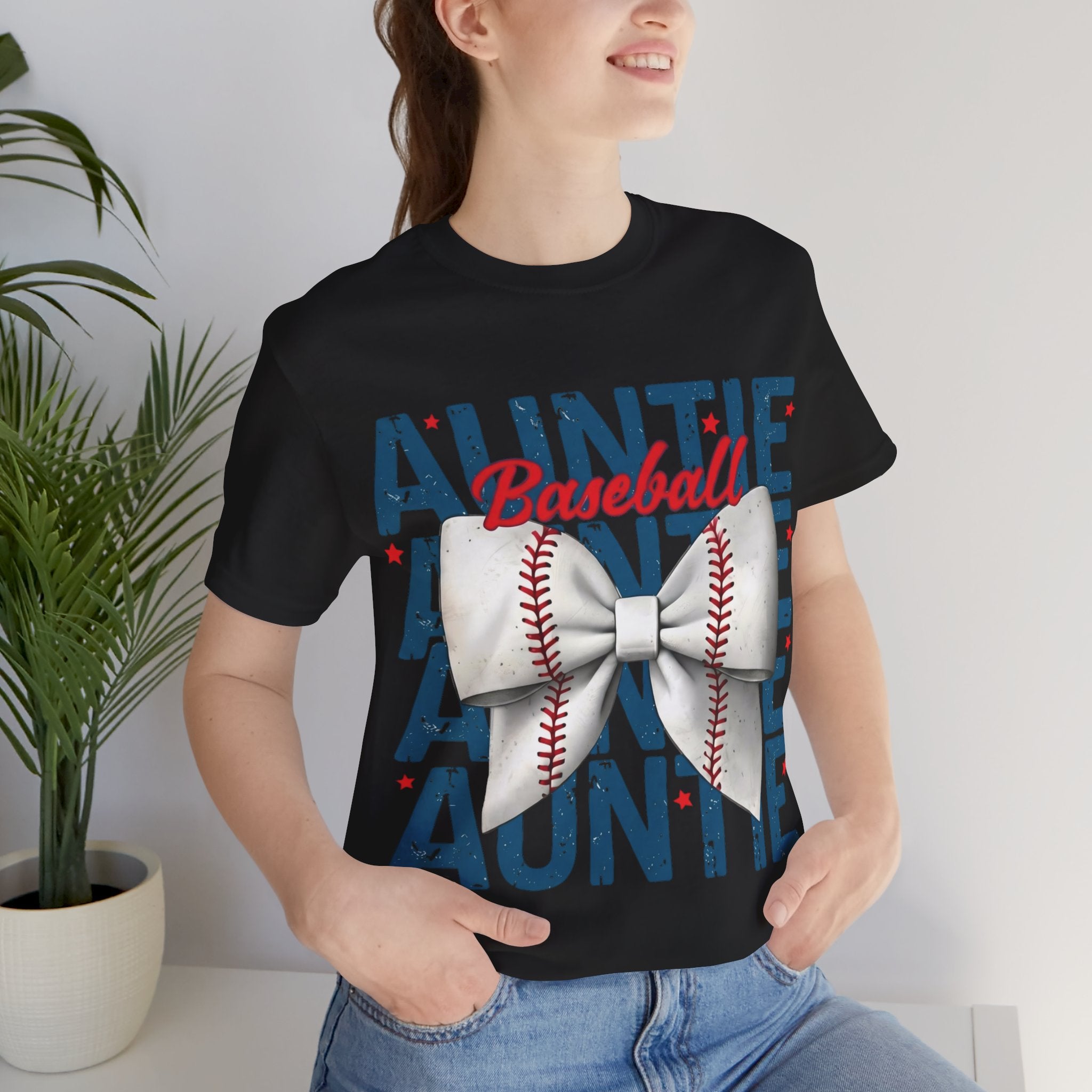 Auntie Baseball Shirt – Baseball Bow Graphic Tee | Bella + Canvas 3001 Unisex T-Shirt