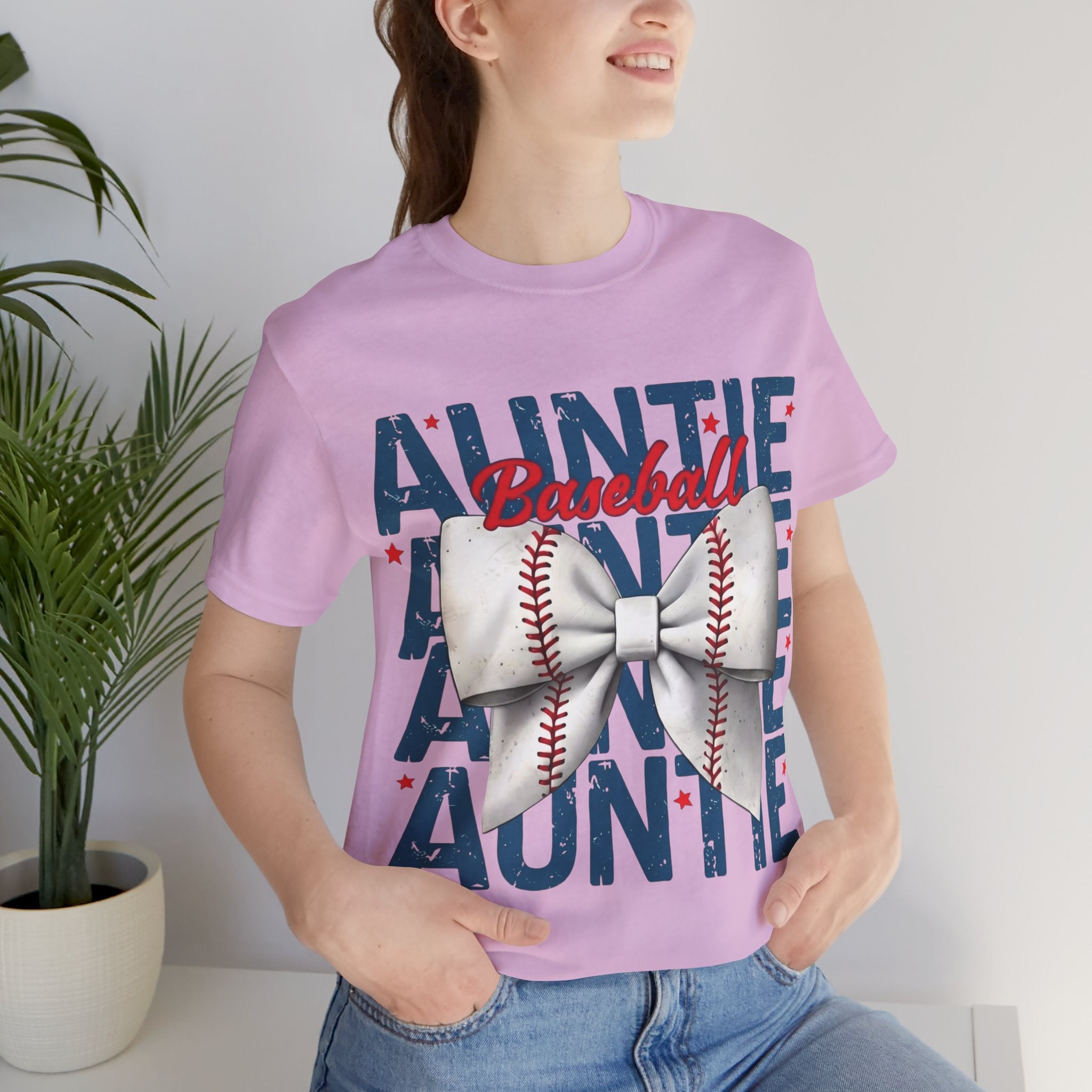 Auntie Baseball Shirt – Baseball Bow Graphic Tee | Bella + Canvas 3001 Unisex T-Shirt