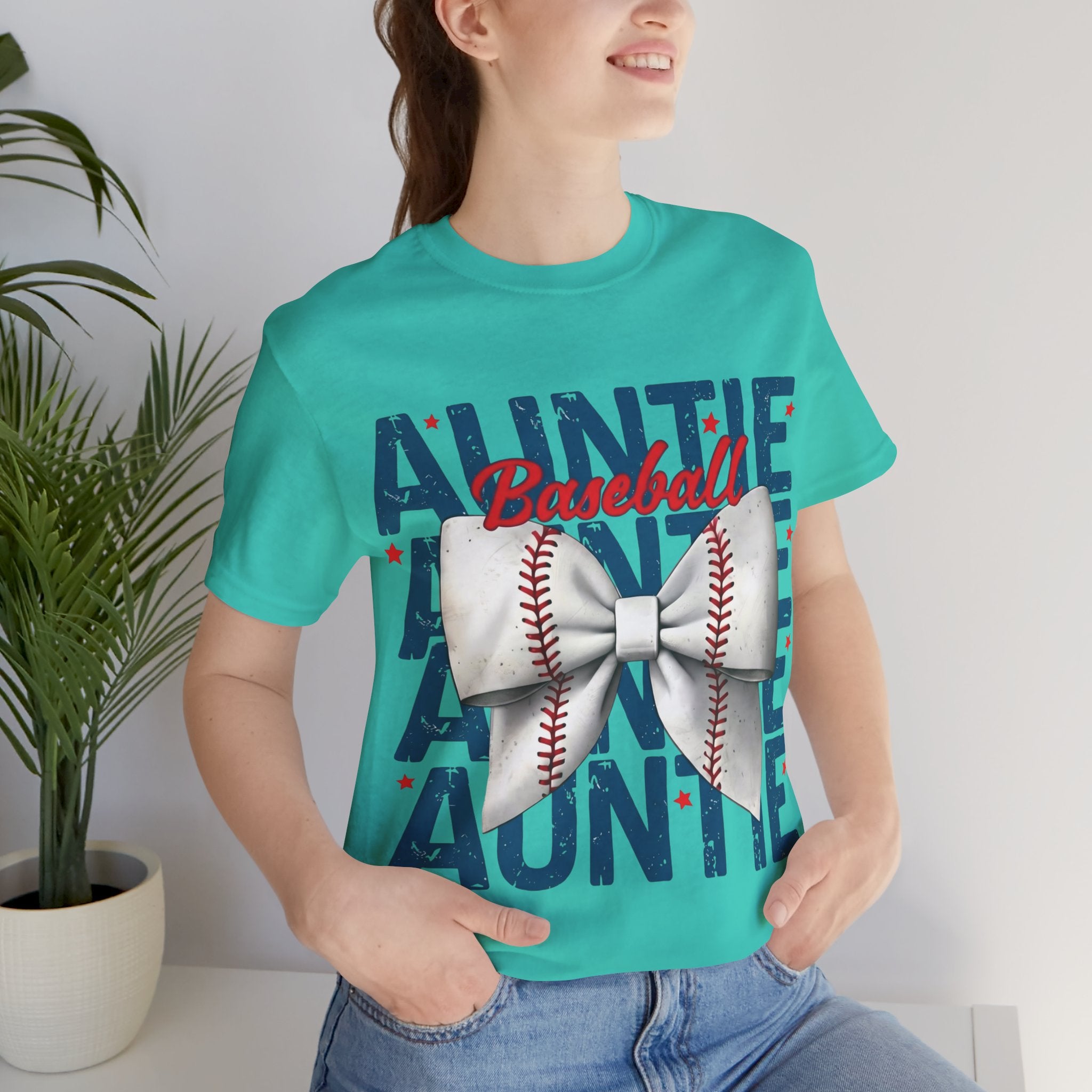 Auntie Baseball Shirt – Baseball Bow Graphic Tee | Bella + Canvas 3001 Unisex T-Shirt