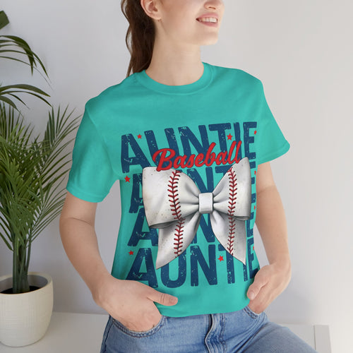 Auntie Baseball Shirt – Baseball Bow Graphic Tee | Bella + Canvas 3001 Unisex T-Shirt