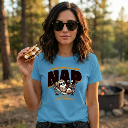 Funny sloth marshmallow nap shirt – slow down for s’more relaxation graphic tee in aqua