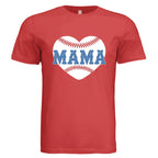 Baseball Mama Heart T-Shirt in Red with vintage distressed design