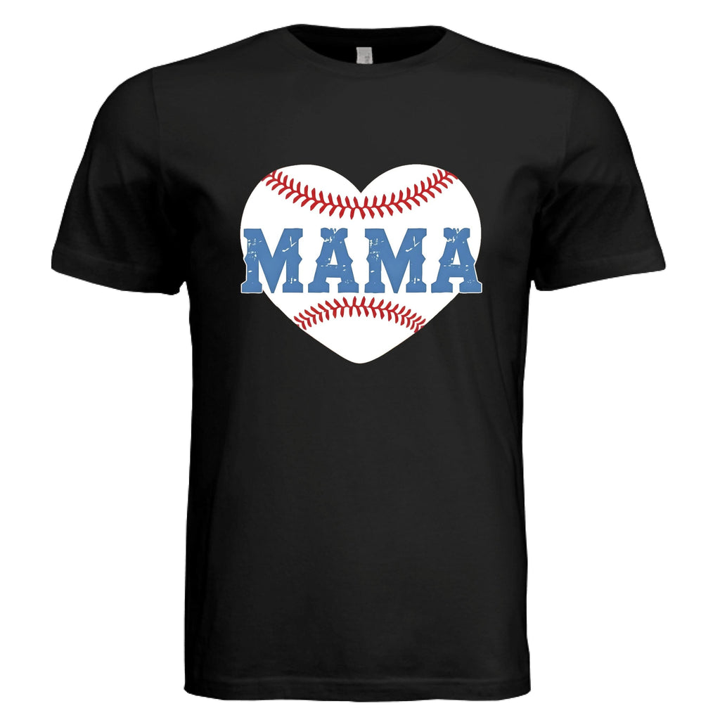 Baseball Mama Heart T-Shirt in Black with vintage distressed design