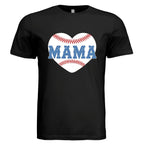 Baseball Mama Heart T-Shirt in Black with vintage distressed design