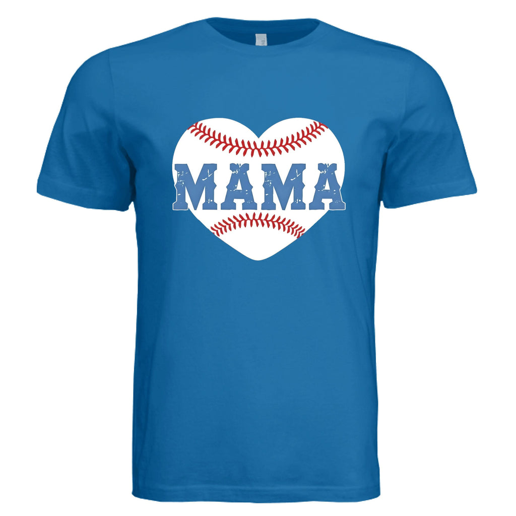 Baseball Mama Heart T-Shirt in Royal Blue with vintage distressed design