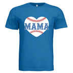 Baseball Mama Heart T-Shirt in Royal Blue with vintage distressed design