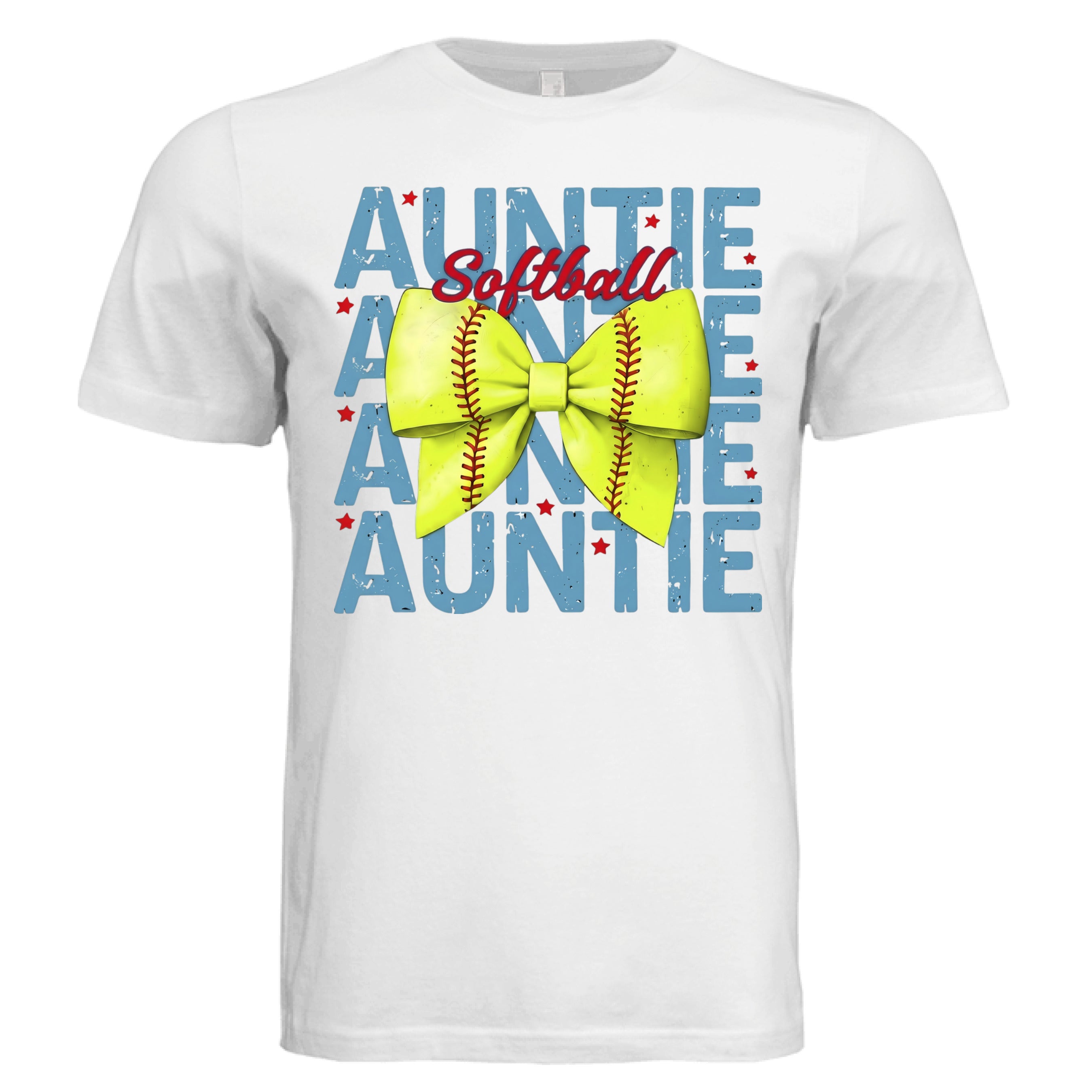 Auntie softball shirt neon yellow softball bow - white