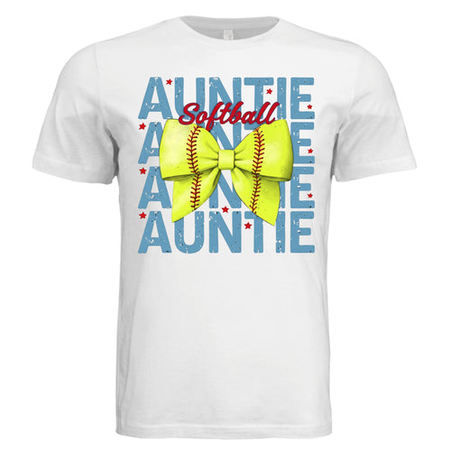 Auntie softball shirt neon yellow softball bow - white
