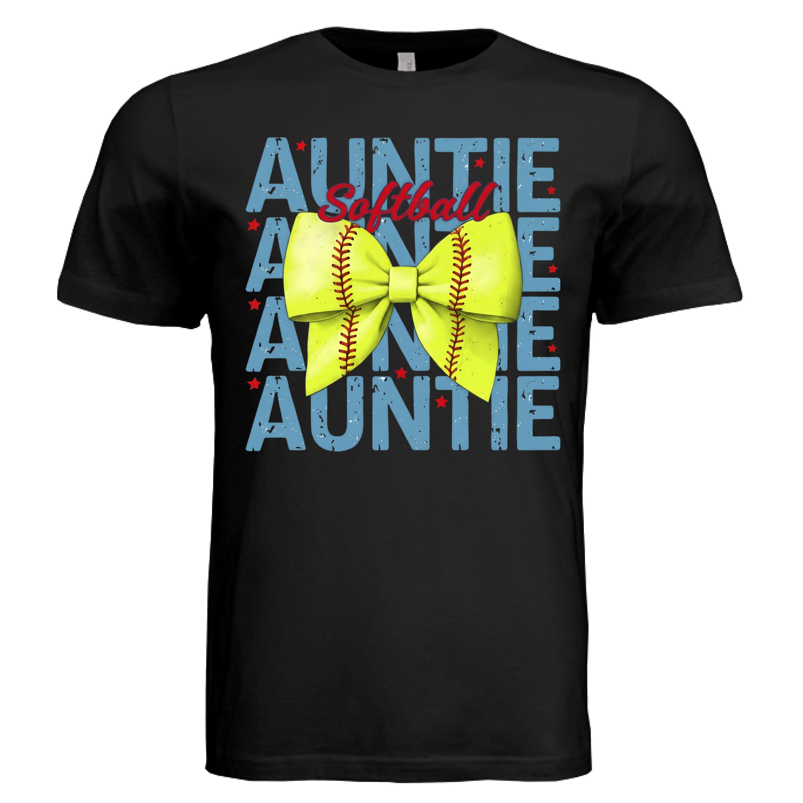 Auntie softball shirt neon yellow softball bow- black
